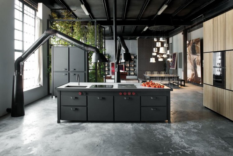 Milan Loft Design With Dark Industrial Metals In Decor - DigsDigs