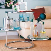 a whimsy home bar with a creative coffee table – parts of it on several levels is a veyr creative idea