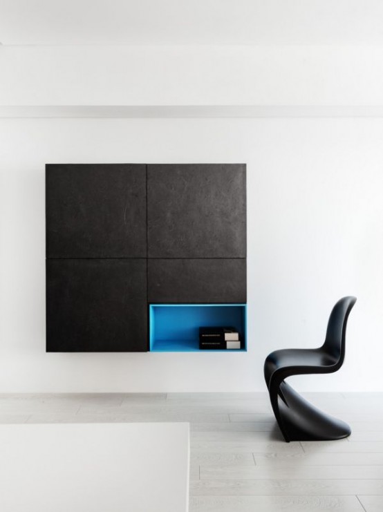Minimalist Black And White Apartment With Colorful Touches