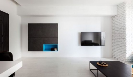 Minimalist Black And White Apartment With Colorful Touches