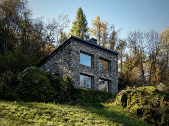 Minimalist Cabin Covered With Stone From Ruins
