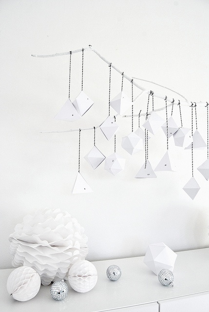 white paper advent calendar - diamonds and triangles is a stylish Nordic idea for a minimalist space
