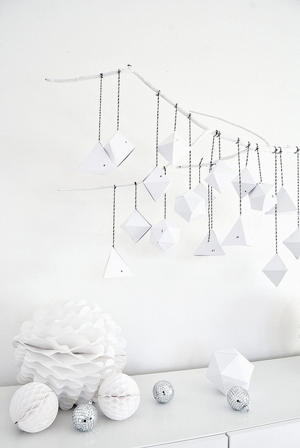 white paper advent calendar - diamonds and triangles is a stylish Nordic idea for a minimalist space
