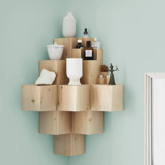 Minimalist Cubic Shelf Of Douglas Fir