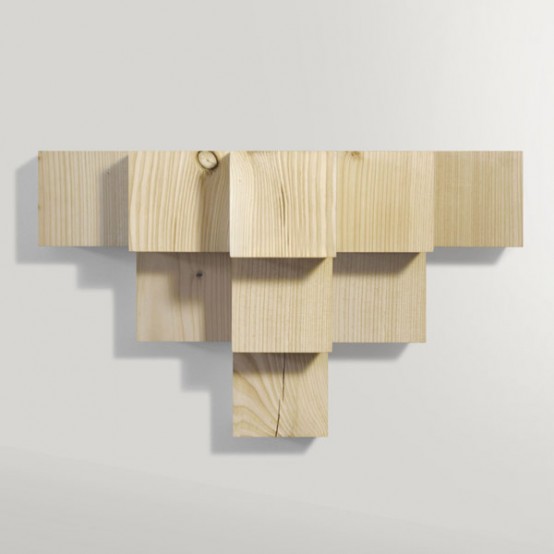 Minimalist Cubic Shelf Of Douglas Fir