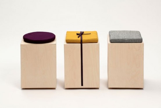 Minimalist Functional Stool Made Of A Box And A Cushion