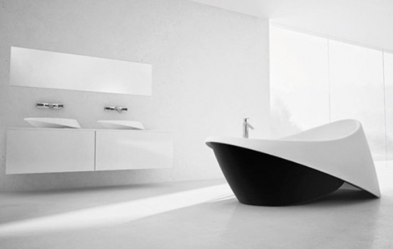 Minimalist Goccia Bathtub And Basin With A Folded Rim