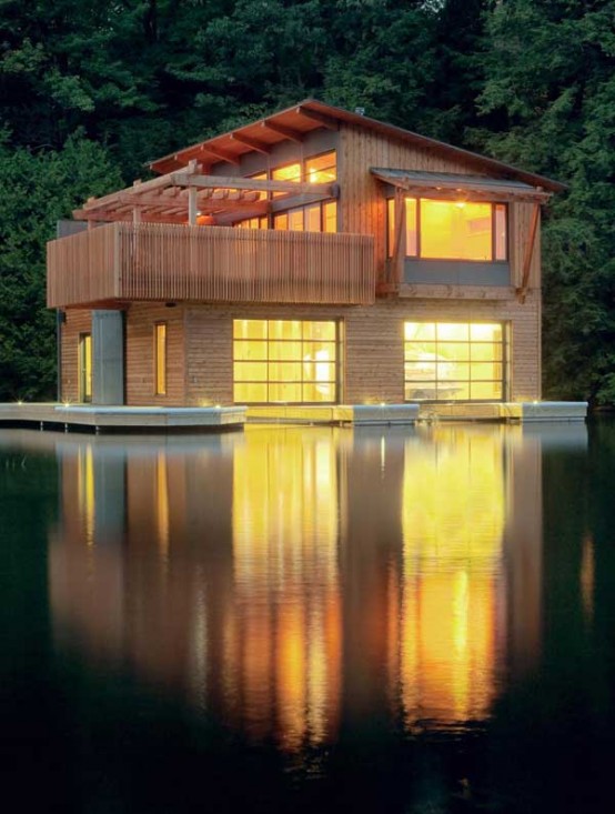 Renovated Modern Boathouse Of Natural Wood