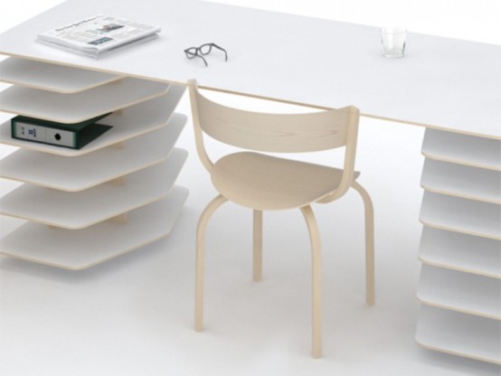 Minimalist Table And Shelves To Organize A Perfect Work Space – Strata by Mathieu Lehanneur