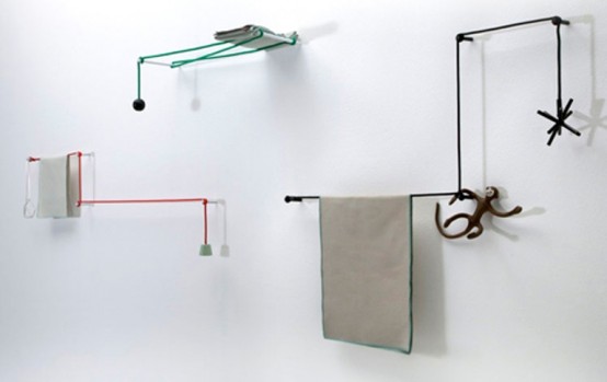 Minimalist Towel Rail Of Ropes And Sticks