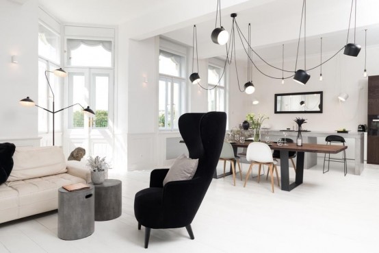 Modern Black And White Apartment With Art Nouveau Elements