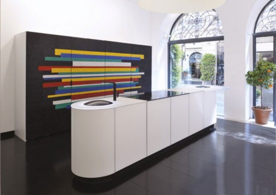 Modern Black-And-White Kitchen With Colorful Details by GD Cucine and Cotto Veneto