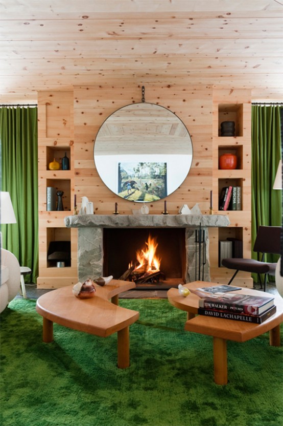 Modern Chalet With Wood Clad Interiors And Touches Of Green