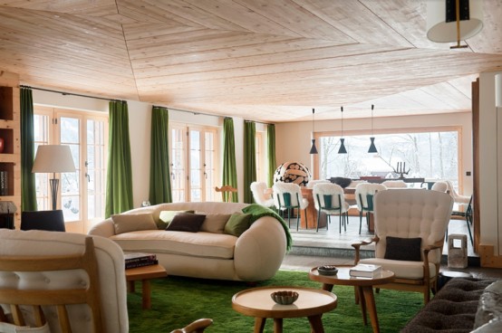 Modern Chalet With Wood Clad Interiors And Touches Of Green
