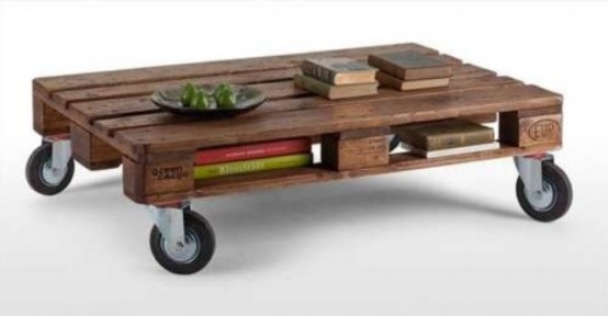 a classy dark-stained coffee table of crates on casters, with storage inside can be DIYed and will match many modern interiors
