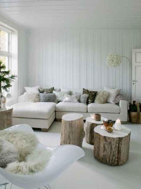tree stumps are super creative and cool coffee tables, they match rustic spaces and make your room cozier and more welcoming