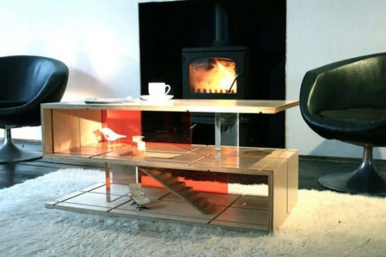 a coffee table designed as part of a dollhouse will keep your kids busy and will add a whimsical touch to the space