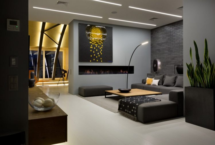 Modern Dark Penthouse With Steel Beam Structures