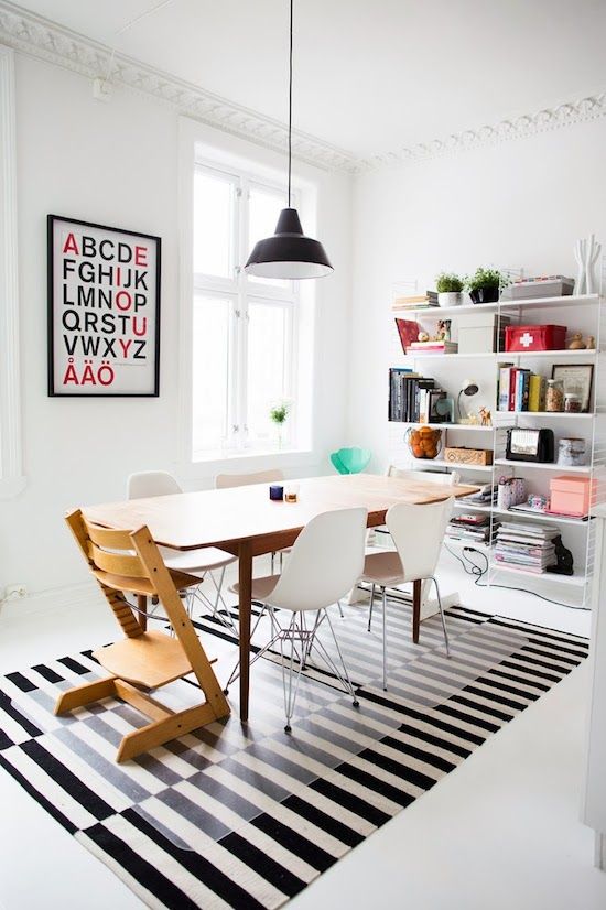 modern dining room with Stockholm rug