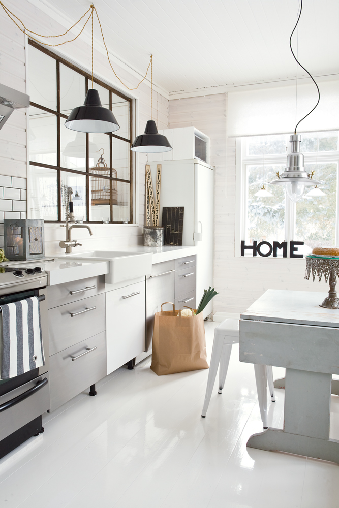 modern industrial kitchen design with light fixtures from IKEA