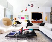 Modern Living Room With Eclectic Mix Of Art And Furnishings