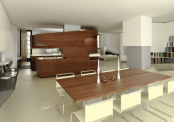 Modern Loft With A Freestanding Centralized Wood Veneer Kitchen