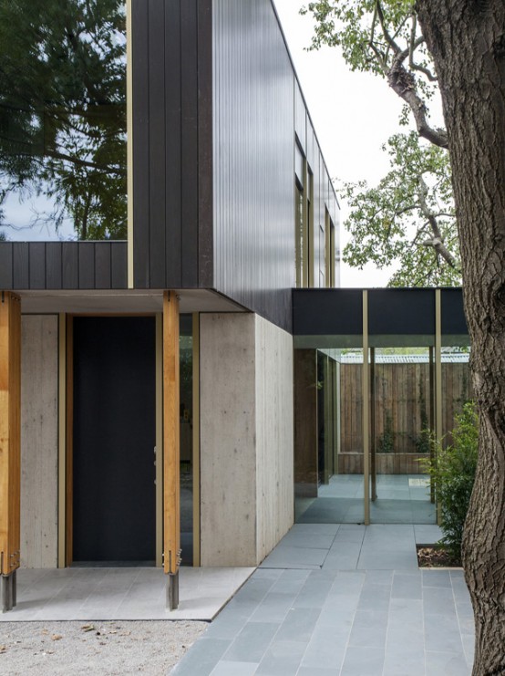 Modern Pear Tree House With Wood And Concrete In Decor