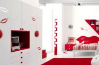 a bright red and white teen girl bedroom with fun and playful touches is a cool and bold idea to go for