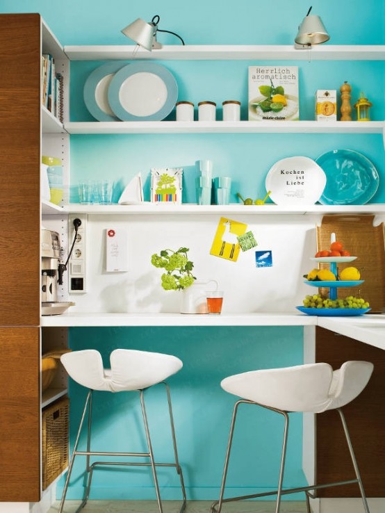 Modern Turquoise Kitchen With Space Saving Solutions