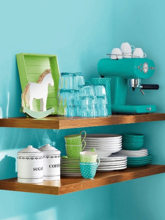 Modern Turquoise Kitchen With Space Saving Solutions