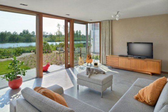 Modern Wooden Residence On The Lake Shore