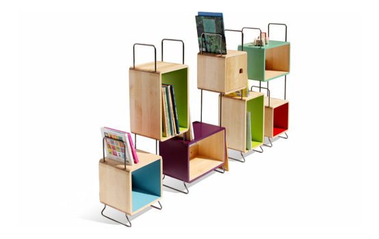 Modular Bookcase With Solid Birch Cabinets And Steel Accessories