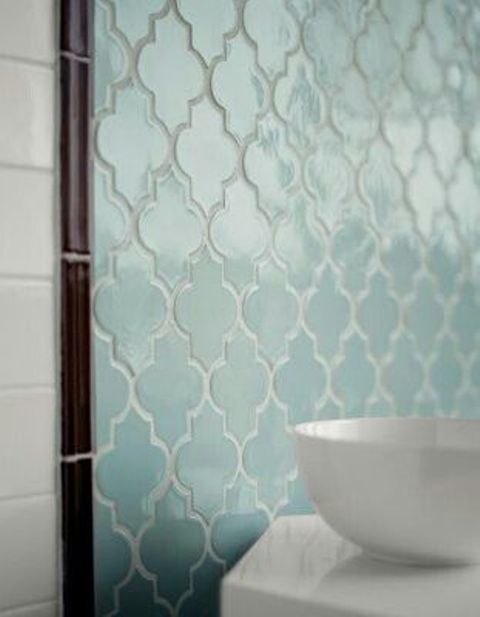 beautiful and delicate mint-colored Moroccan shaped tiles will add a delicate touch of color and a bit of pattern to your bathroom
