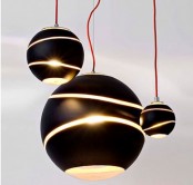 black spheric pendant lamps with light lines look fantastic and accent a modern or contemporary space