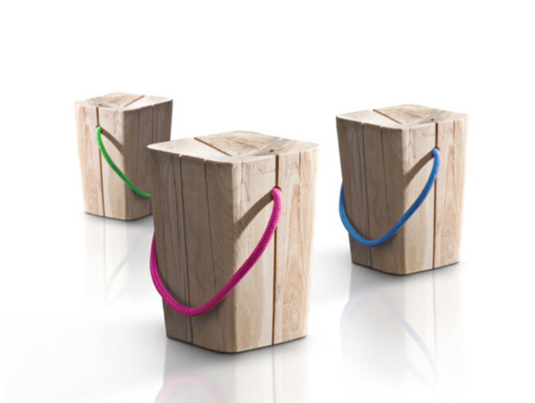 Natural Stool Of Teak With A Colorful Accent