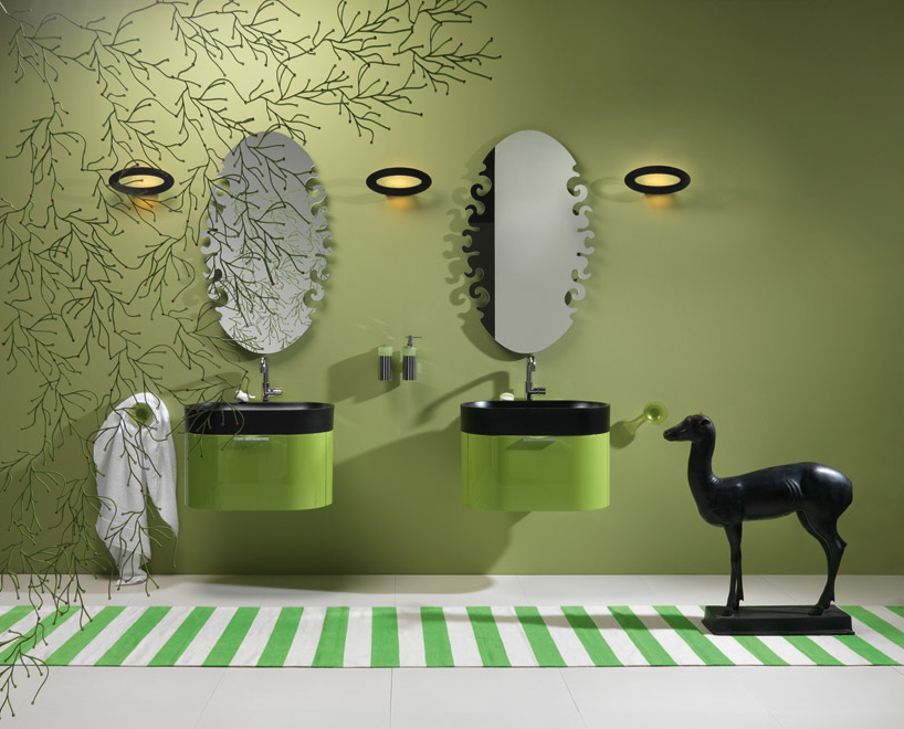 Nero Washbasin With Green Bathroom Furniture Regia