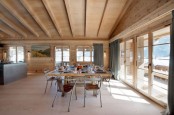 Neutral And Cozy Alps Chalet Interior In Rough Wood