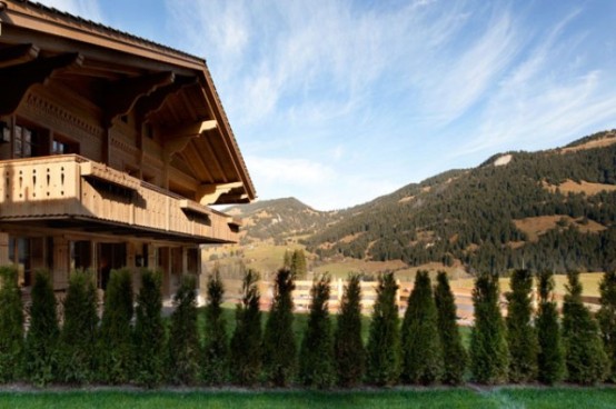 Neutral And Cozy Alps Chalet Interior In Rough Wood