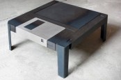 Nostalgic Floppy Disk Table With A Storage Compartment