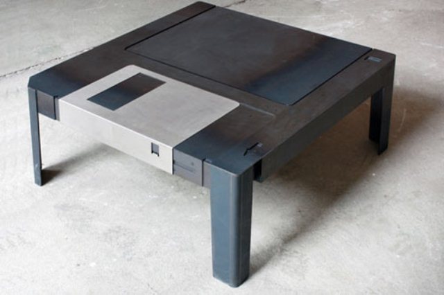 Nostalgic Floppy Disk Table With A Storage Compartment