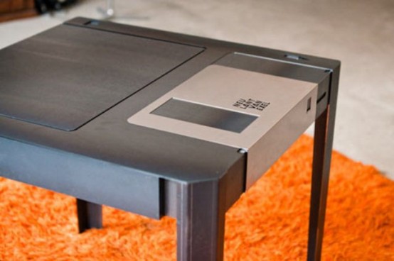 Nostalgic Floppy Disk Table With A Storage Compartment