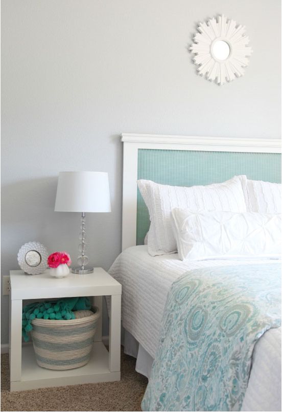 a double IKEA Lack side table stacked can become a nice storage nightstand for a modern bedroom