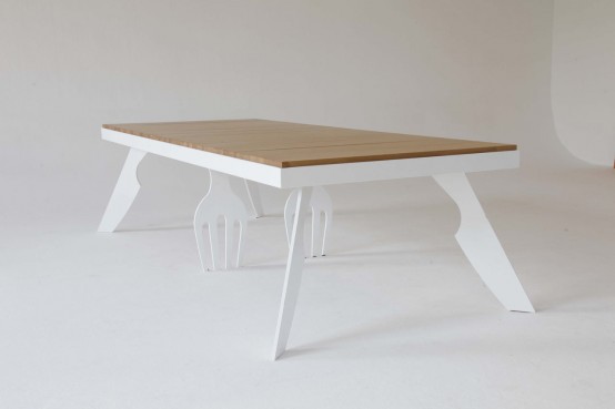 Original Dining Table With Fork And Knife Shaped Legs