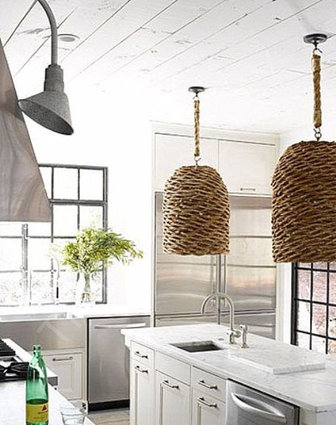 beautiful rope woven pendant lamps hanging on rop will be a perfect match for a rustic or vintage space