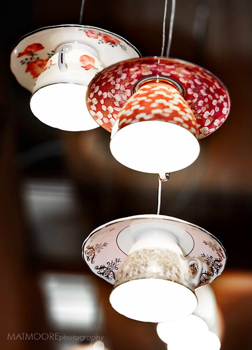 funny pendant lamps made of teacups and saucepans are perfect for a kitchen or a dining space, they will bring a vintage feel, a bit of color and pattern