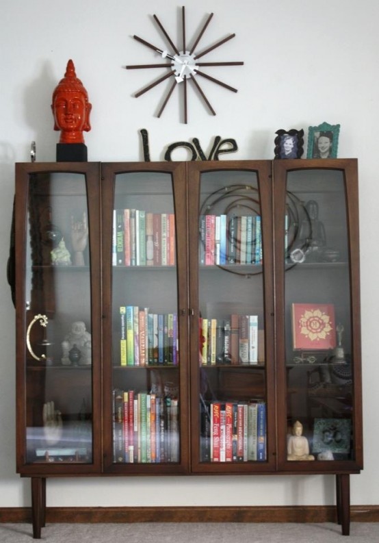 Mid Century Modern Bookcases, Mid Century Bookcase With Glass Doors