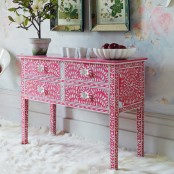 Pink Mother Of Pearl Inlay Console Table