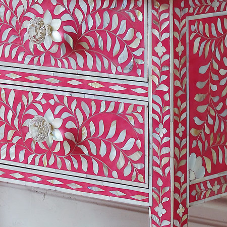 Pink Mother Of Pearl Inlay Console Table