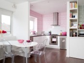 Pink And White Modern Kitchen And Dining Room