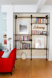 a shelving unit made of exposed pipes and wood is a lovely idea for any space, and the good thing is that you can DIY it